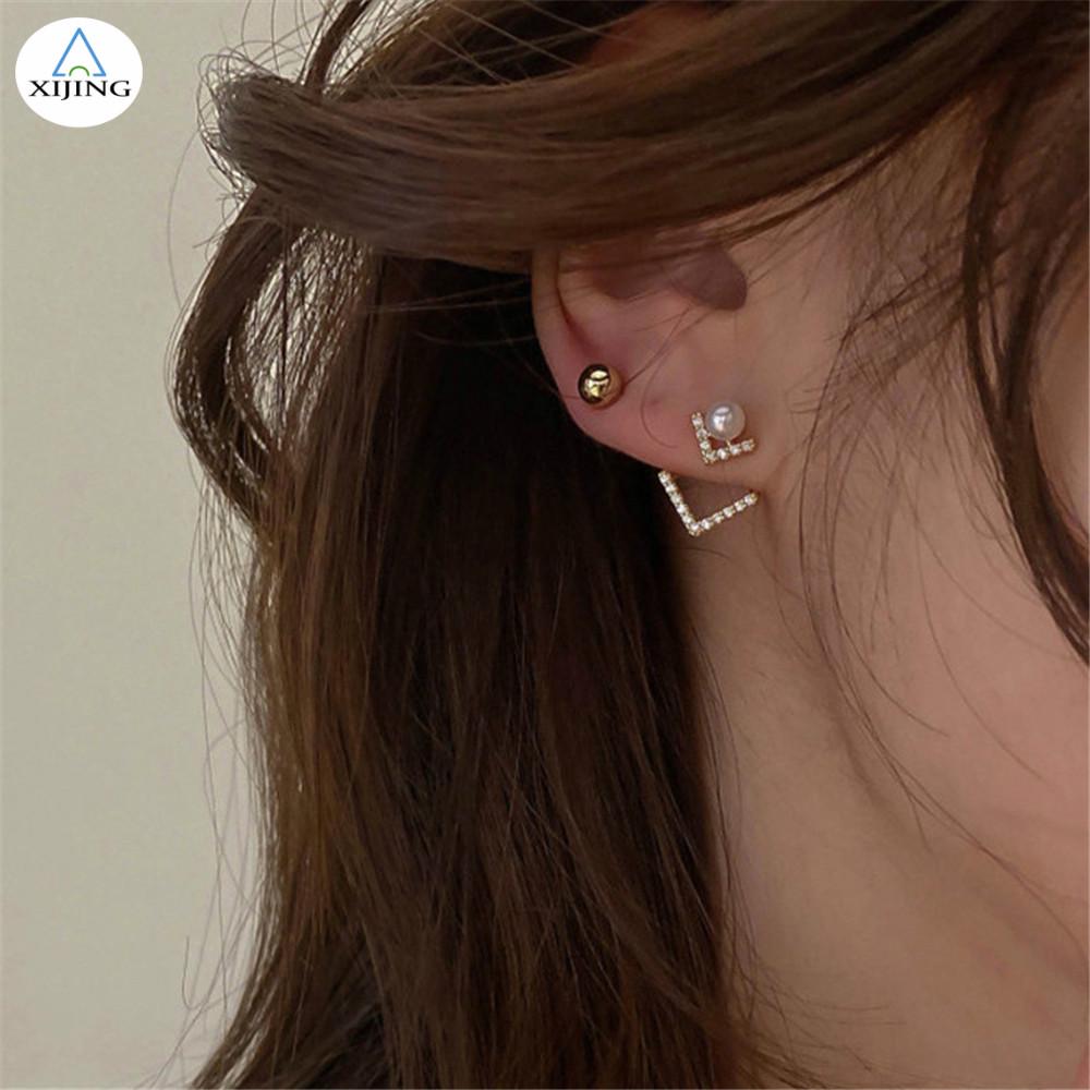 1 Cặp Bông Tai Chữ V Đính Đá Thời Trang