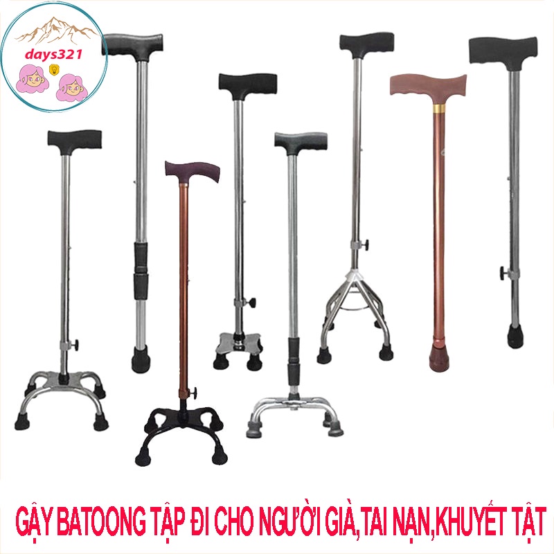 Gậy batoong chống 4 chân cho người già người khuyết tật,bị tai nạn giảm khả năng đi lại