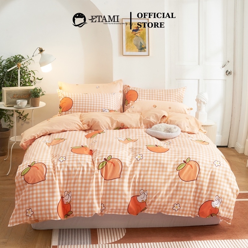 Bộ chăn ga gối cao cấp ETAMI cotton poly hoa vintage miễn phí bo chun drap giường , ga trải giường