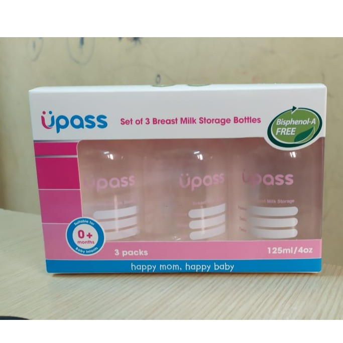 Bộ 3 Bình trữ sữa Upass (125ml/ bình ) CÓ HỘP- cất trữ sữa tiện lợi cho mẹ và bé