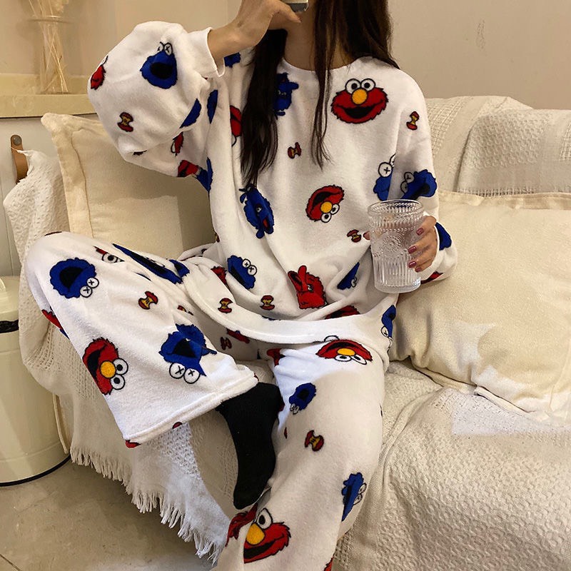 Bộ Ngủ, Đồ Ngủ Bông Dài Tay Cho Nữ, Hàng Quảng Châu Cao Cấp, Thêu, Dệt Họa Tiết Báo Hồng, Gấu, Siêu Xinh, Siêu Ấm