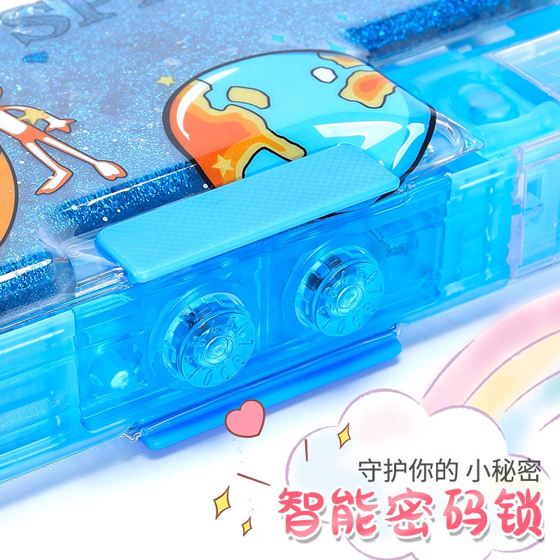 Hộp Đựng Bút Bằng Nhựa Họa Tiết Hoạt Hình Lấp Lánh Có Khóa Mật Khẩu Cho Bé Gái Ốp