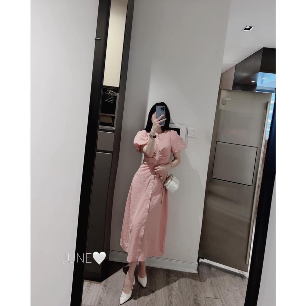 Đầm Thiết Kế Tay Bồng Nhún Eo Dáng Dài Tôn Dáng