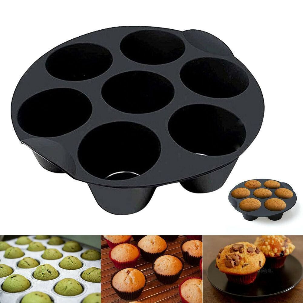 Khuôn silicon nướng bánh muffin trong nồi chiên không dầu cỡ lớn gồm 7 ô màu đen an toàn DIY