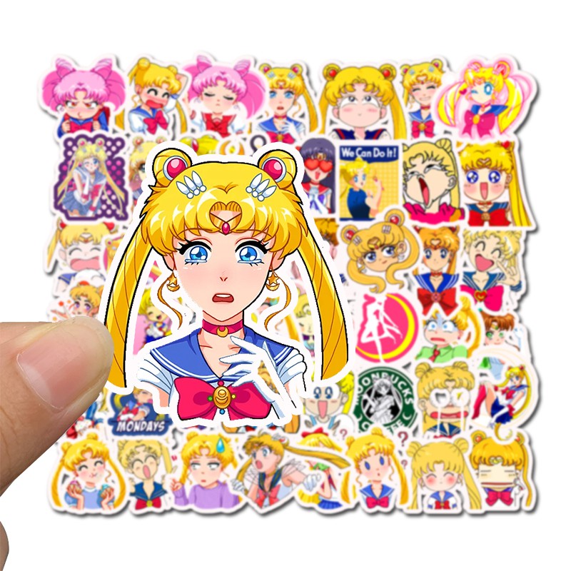 Set 50 sticker hình thủy thủ mặt trăng trang trí không thấm nước