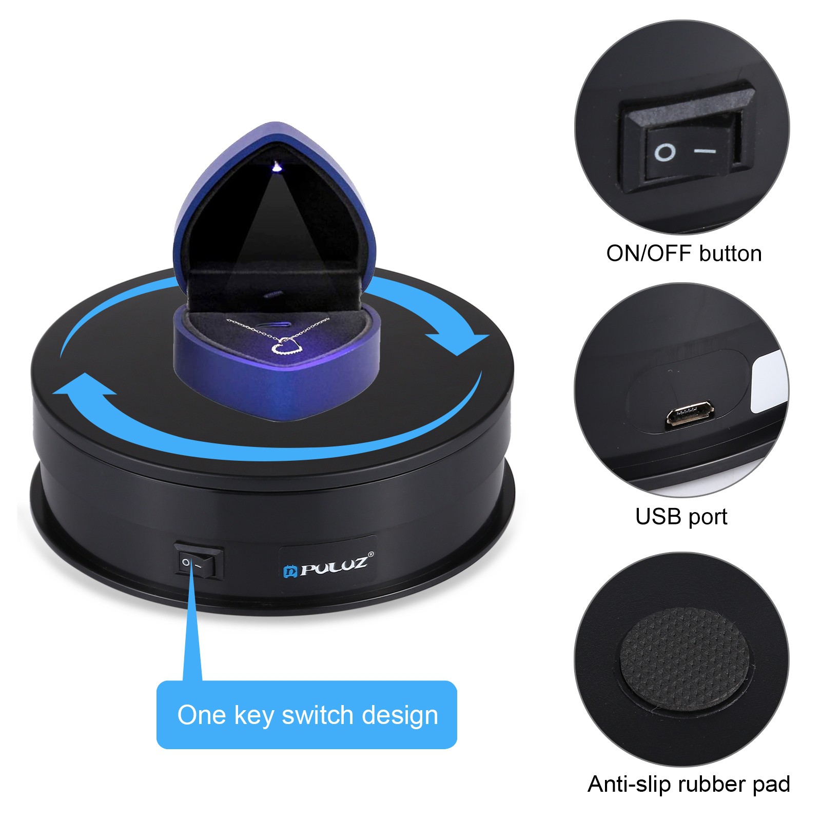 Puluz Bàn Xoay Điện Tử 15cm Cổng Usb Tải Trọng 15kg Dùng Để Quay Video