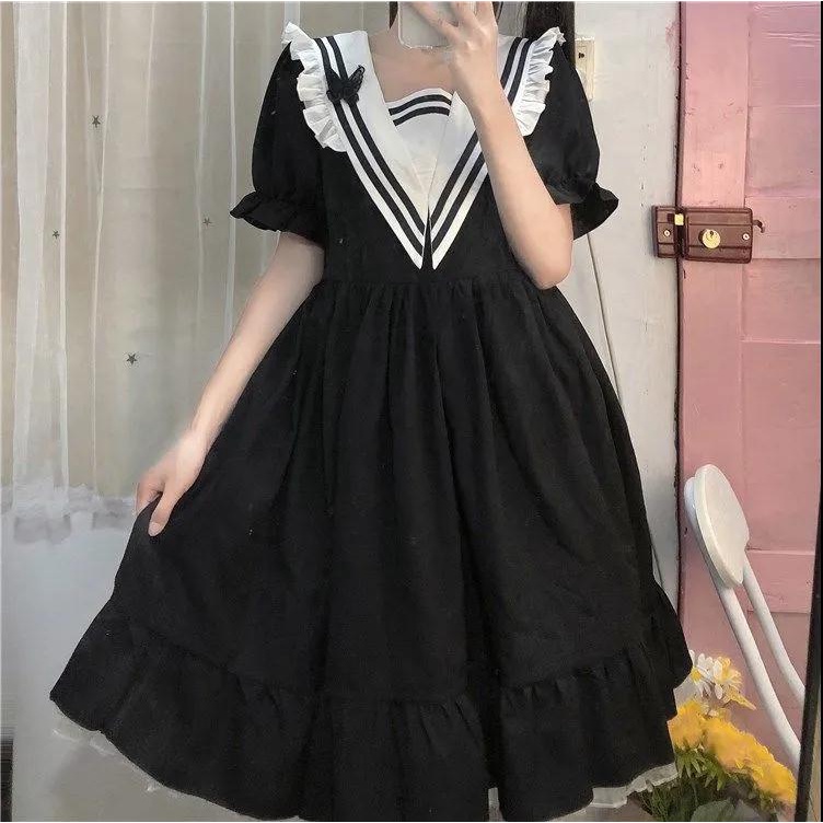 Đầm Tay Ngắn Kiểu Retro Hàn Quốc Thiết Kế Ngọt Ngào Cho Nữ