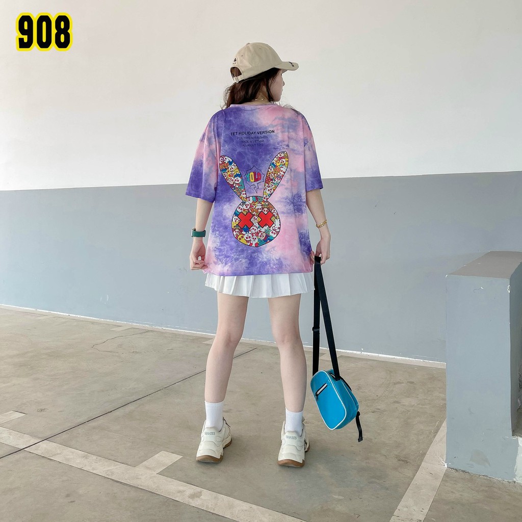 Áo thun tay ngắn unisex, áo phông tay lỡ nam nữ, thun lạnh màu loang, 100% cotton, free size 40-75kg - yumi47store-908 | BigBuy360 - bigbuy360.vn