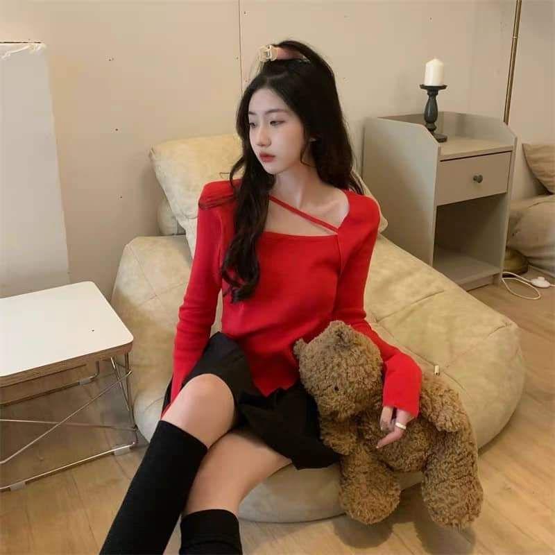 Áo len vạt nhọn dây chéo cổ hàng QC