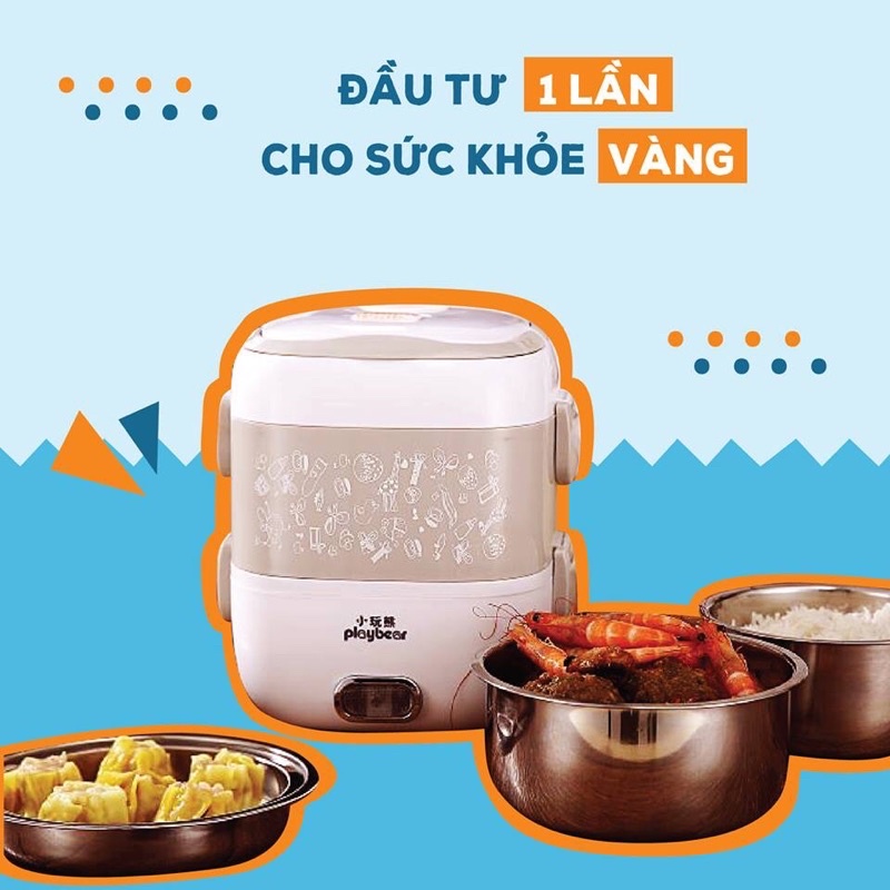 Hộp cơm điện văn phòng Tự Nấu - Hâm Nóng 2 IN1 tiện lợi- Nồi cơm điện mini