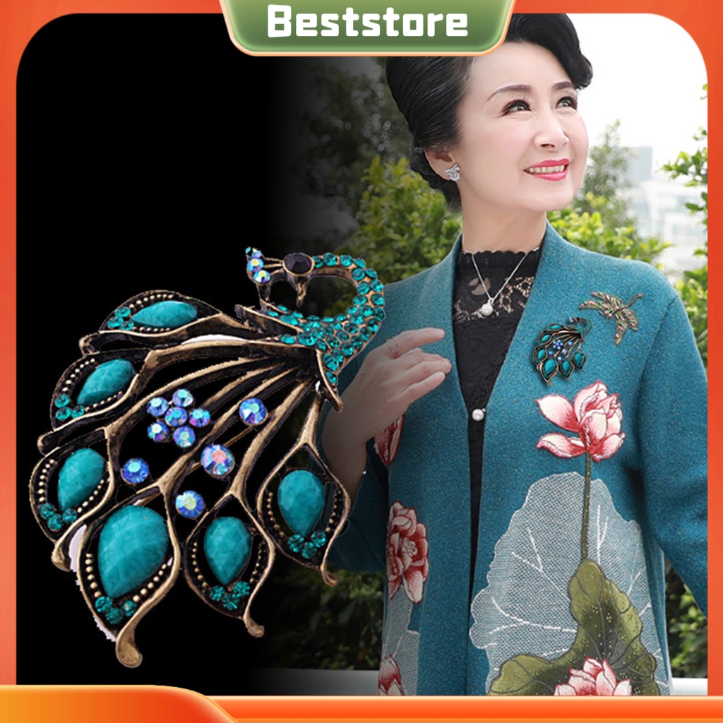 Trâm Cài Áo Hình Chim Công Đính Đá Thời Trang Cho Nữ