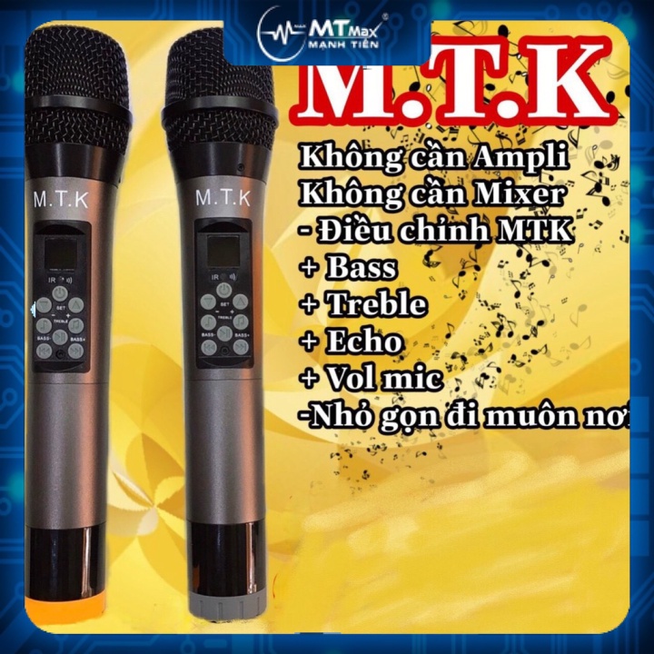 MT MAX Mic MTK hát karaoke không dây phù hợp mọi loa kéo, bắt âm tốt,6 chức năg thông minh chỉnh bass-treble-echo trên t