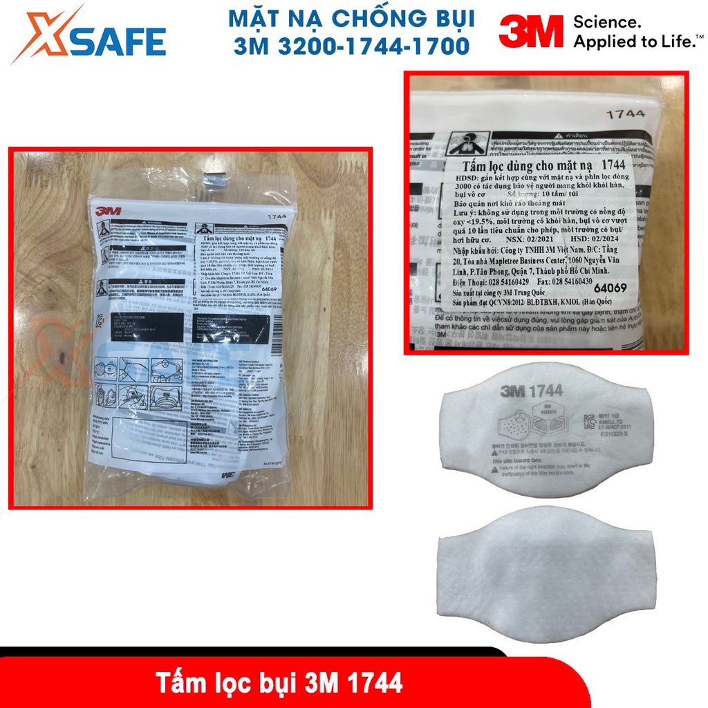 Mặt nạ lọc bụi siêu mịn 3M 3200-1744-1700 - chống bụi mịn và vi khuẩn đạt tiêu chuẩn N95 NIOSH Hoa Kỳ - chính hãng