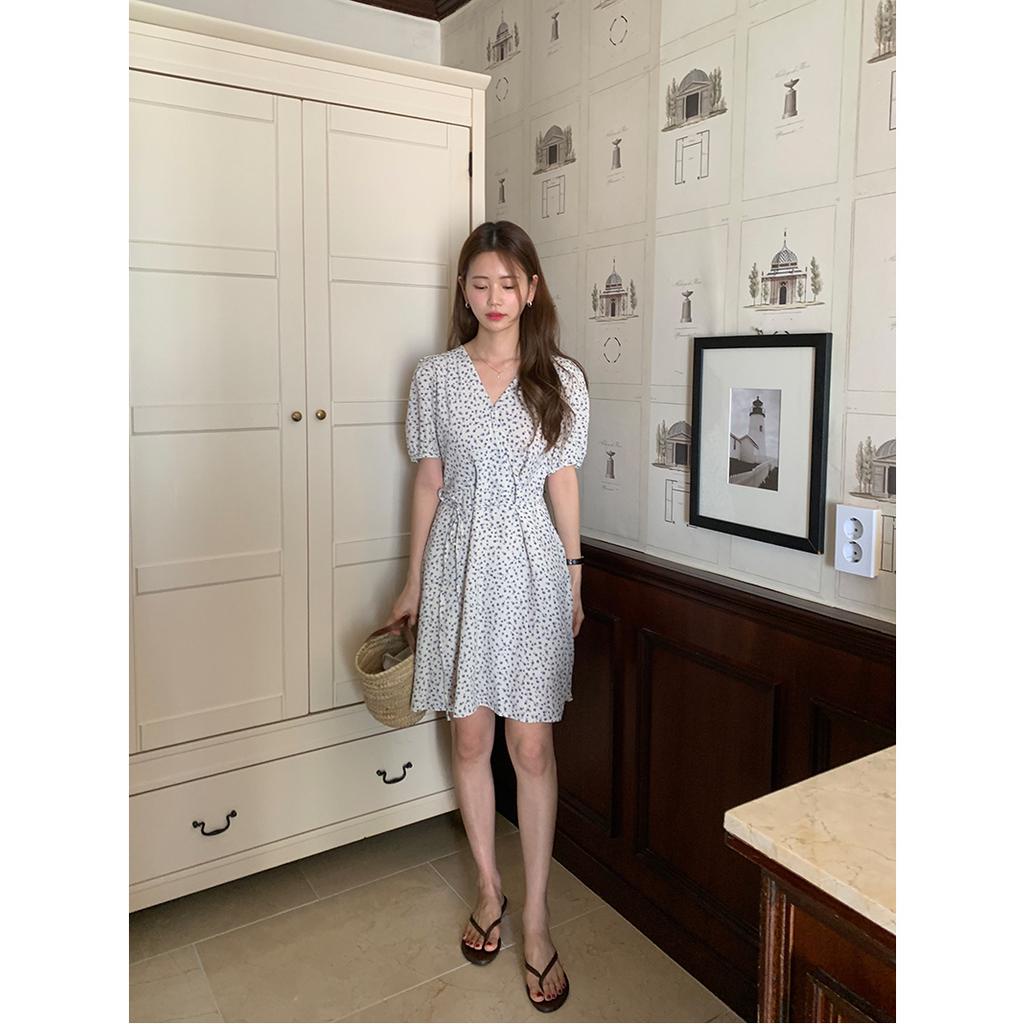 Đầm Hoa Tay Ngắn Cổ Chữ V Thời Trang Dành Cho Nữ
