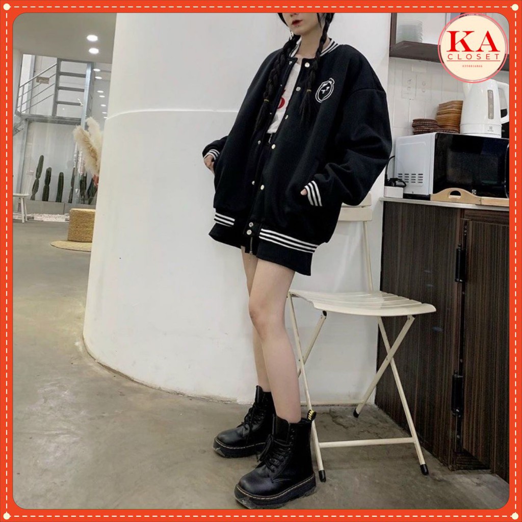Áo bomber bo dệt KA Closet, Áo bo dệt hình thêu hot hit basic