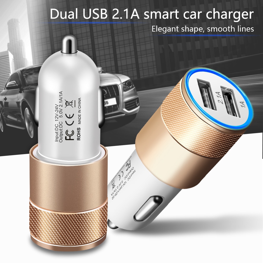 Dual Port USB Car Charger 5V 2.1A Fast Charging Device For Phone & Mobile Devices