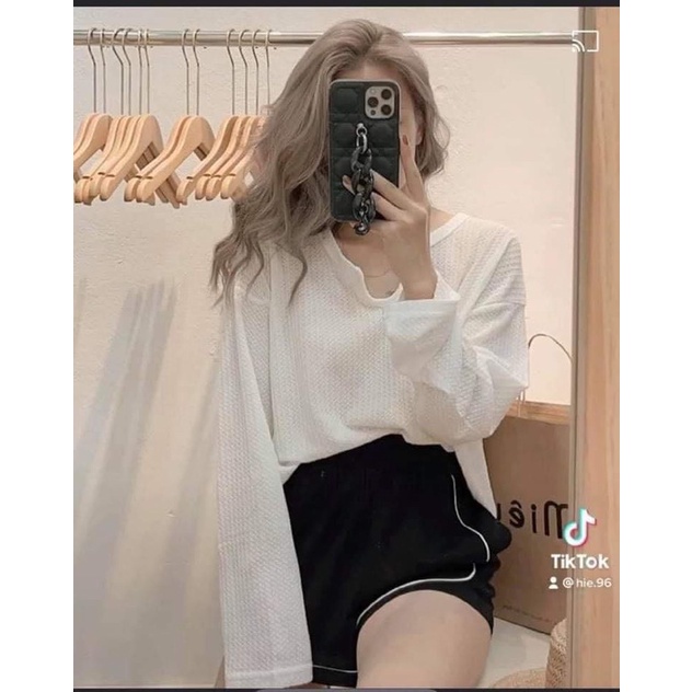 Áo len xốp, cổ giọt lệ ☘️ẢNH THẬT, MIỄN SHIP☘️ Chất Thun dài tay Form rộng phong cách Uzzlang
