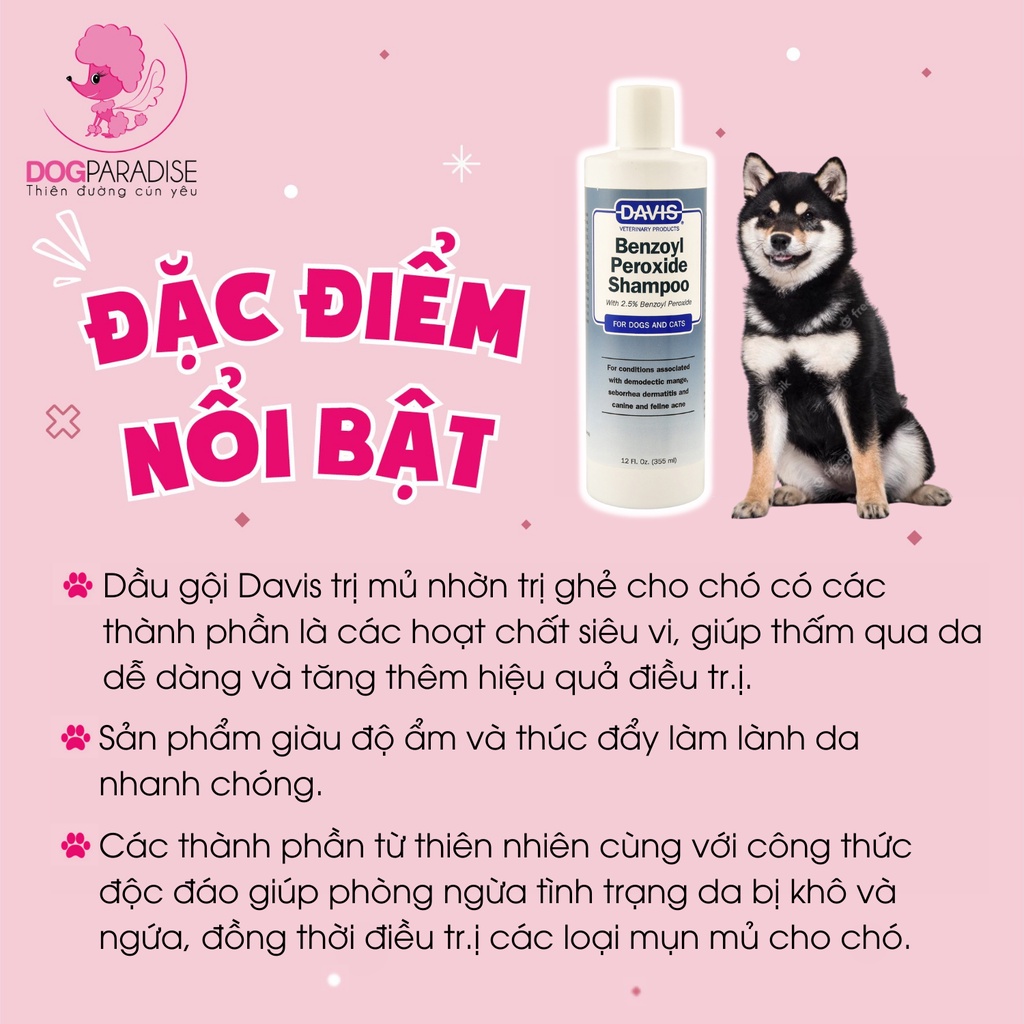 Dầu gội Davis tr.ị mủ nhờn tr.ị ghẻ cho chó - Dog Paradise