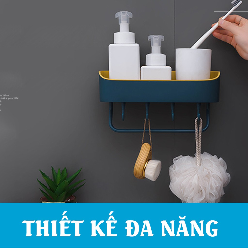 [SIÊU BỀN] Kệ Để Đồ Nhà Tắm, Phòng Bếp - Kệ Dán Tường Đa Năng Có Móc Treo Khăn Tắm Tiện Lợi