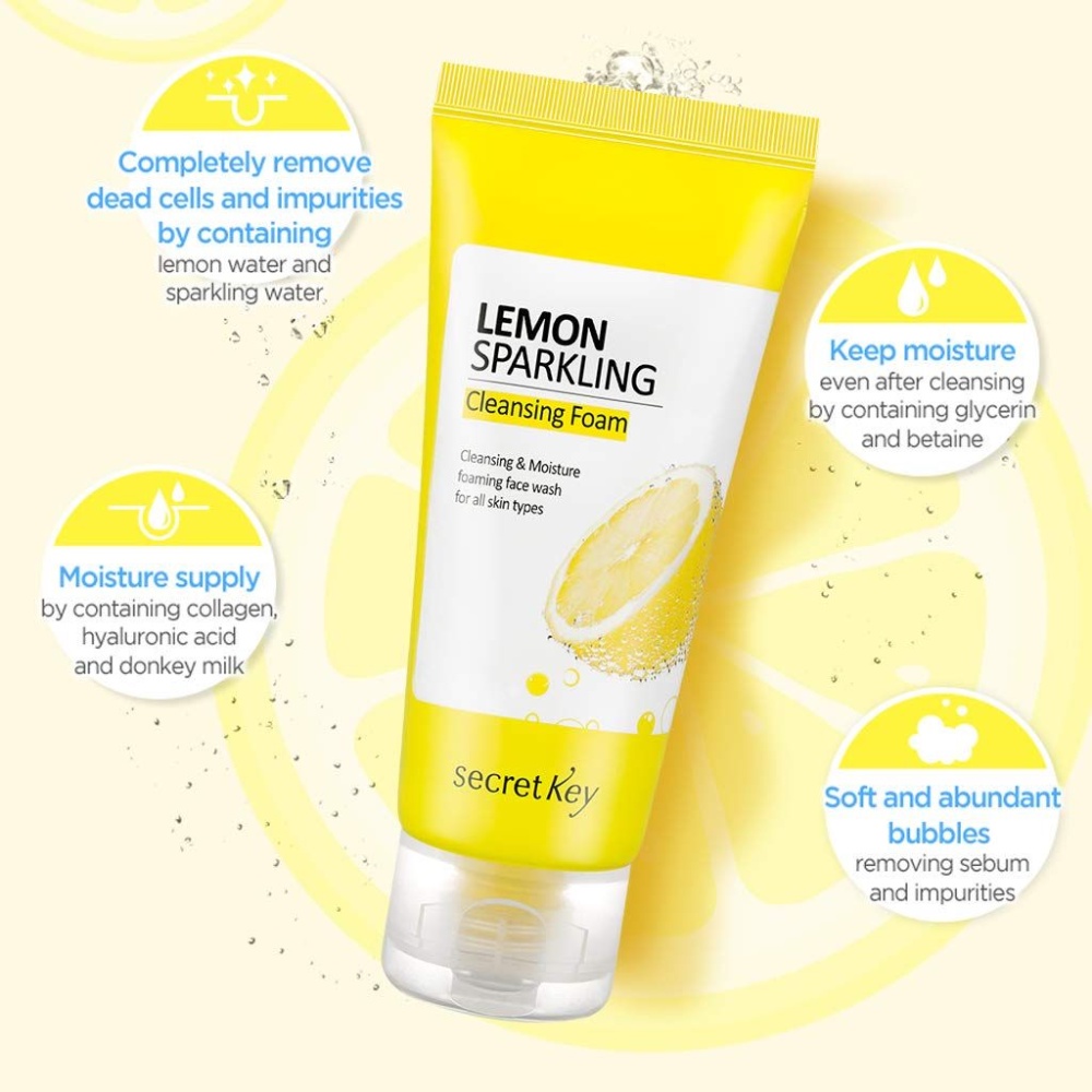 Sữa rửa mặt Secret Key Lemon Sparkling Cleansing Foam 200g dưỡng ẩm sáng da