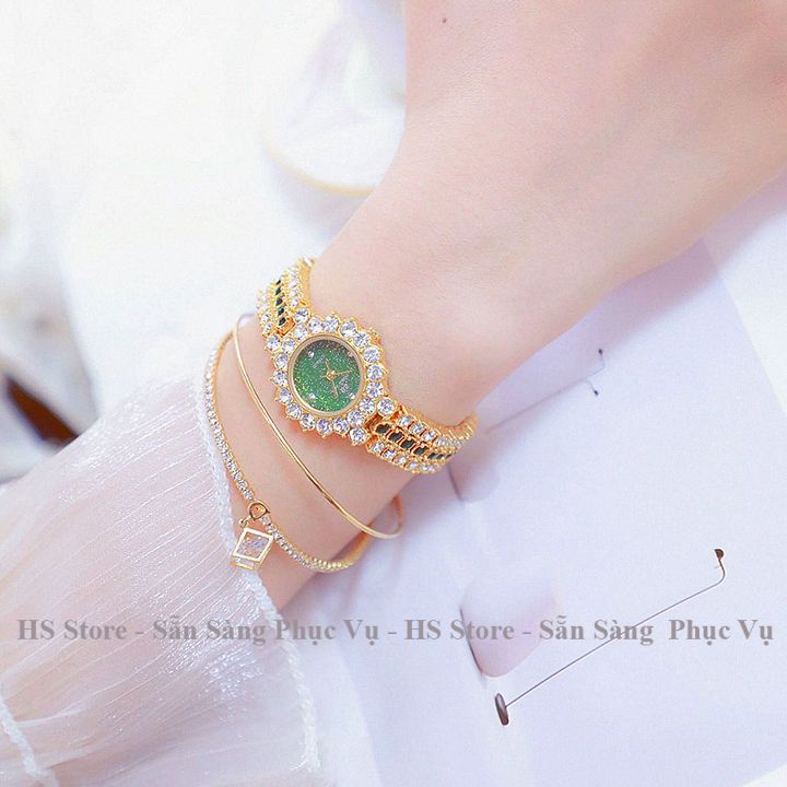 Đồng hồ đeo tay nữ Bs viền đính đá, mặt tròn nhỏ xinh, cao cấp cá tính, thời trang đẹp giá rẻ