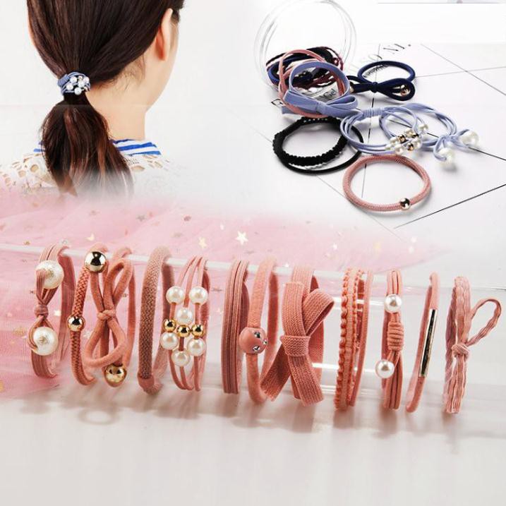 Set 12 Dây Cột Tóc Co Giãn Phong Cách Hàn Quốc Cho Nữ