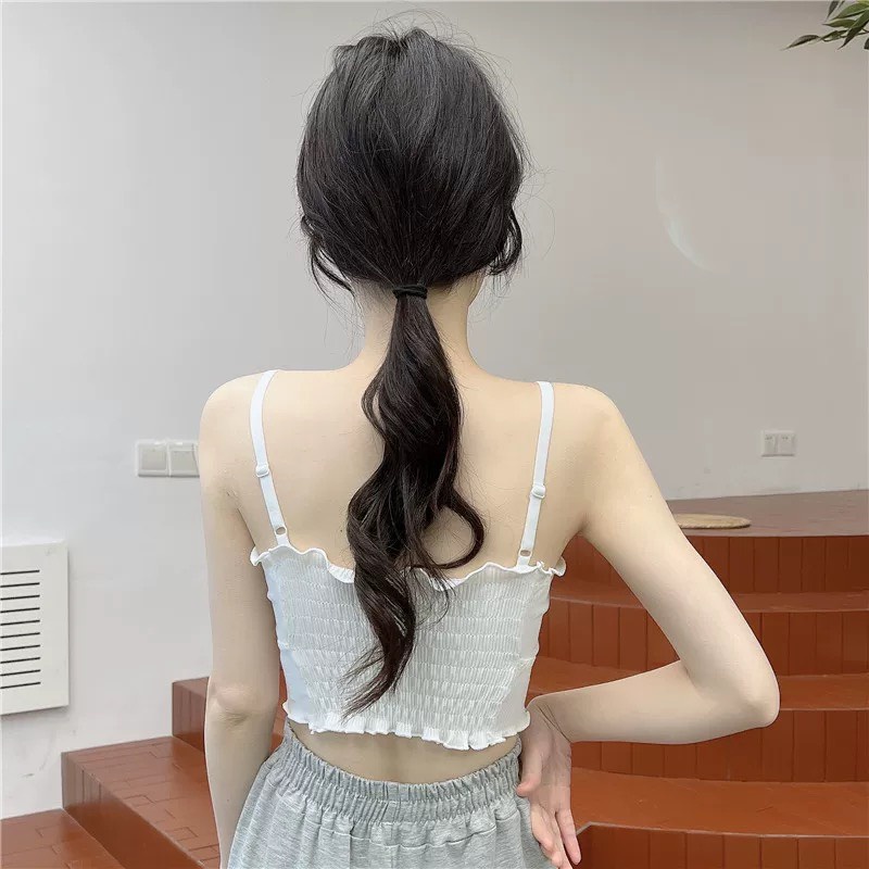 Áo Bra Nữ Viền Bèo , Nâng Ngực Cotton Tăm Chun Lưng Có Dây Điều Chỉnh Siêu Xinh 262