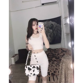 Sét bộ áo ba lỗ cổ U trơn phối quần ngố cực xinh , chất thun bozip mềm mịn ( ảnh thật )
