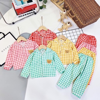 Bộ pizama dài tay kẻ gấu cho bé