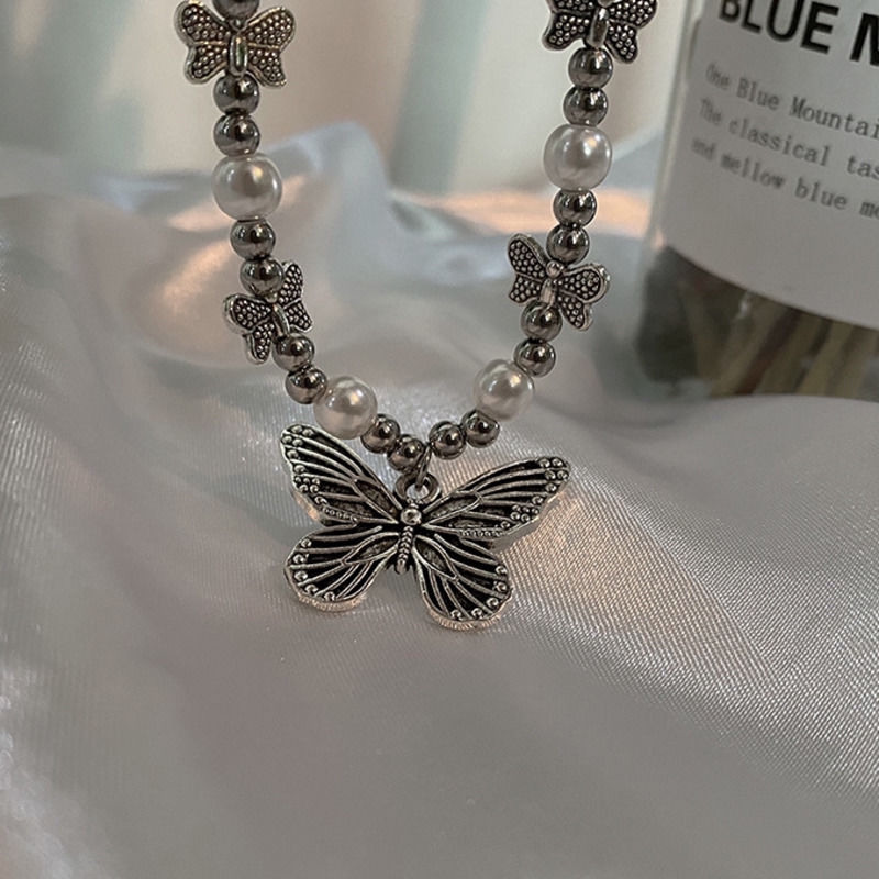 [Giao Hàng Miễn Phí] Dây Chuyền Mặt Hình Bướm Đính Ngọc Trai Phong Cách Hip Hop Hàn Quốc Thời Thượng 22509 Cho Nam Nữ