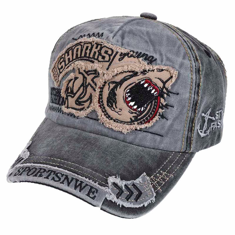 Mũ lưỡi trai thêu họa tiết cá mập phong cách retro