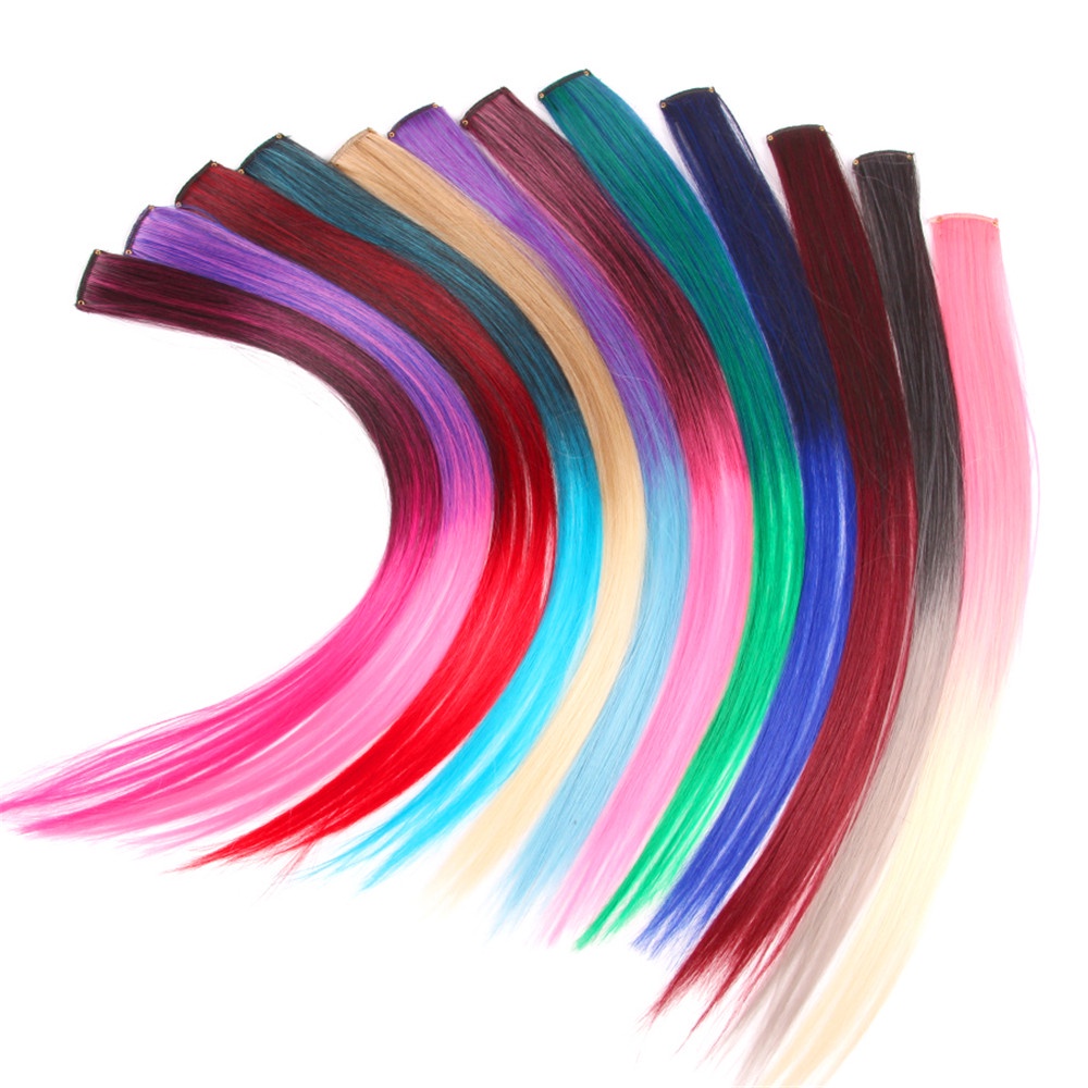 Bộ tóc giả dài thẳng có kẹp nhiều màu bằng sợi tổng hợp dành cho nữ hóa trang halloween / giáng sinh Mihan1