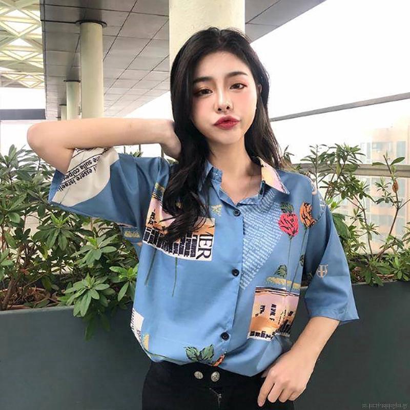 Áo chiffon nữ tay ngắn in hoa hồng | BigBuy360 - bigbuy360.vn