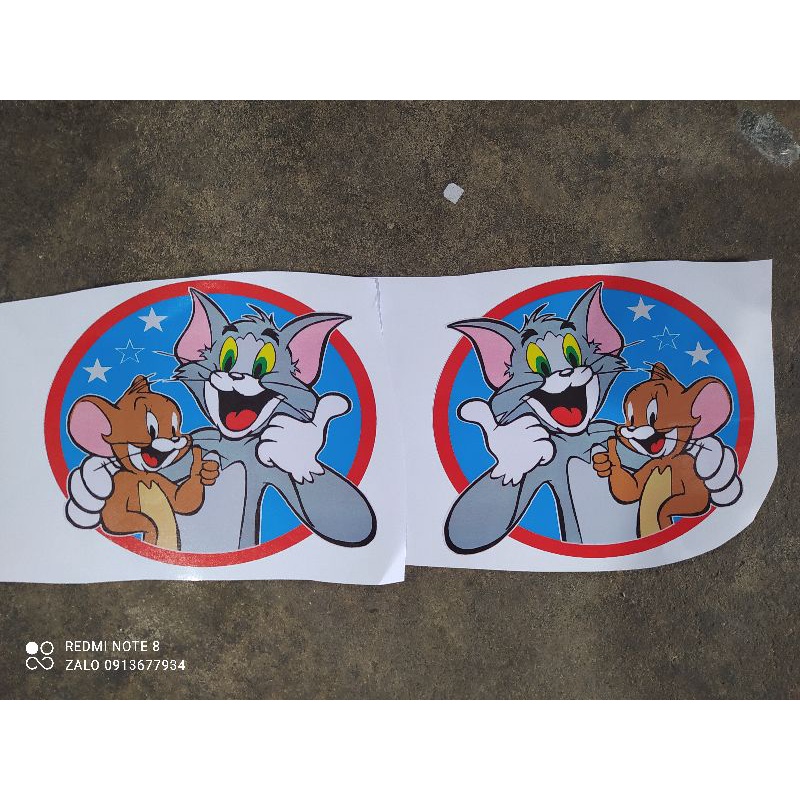 (Decal) tem logo tròn tom and jerry number one dán trang trí xe