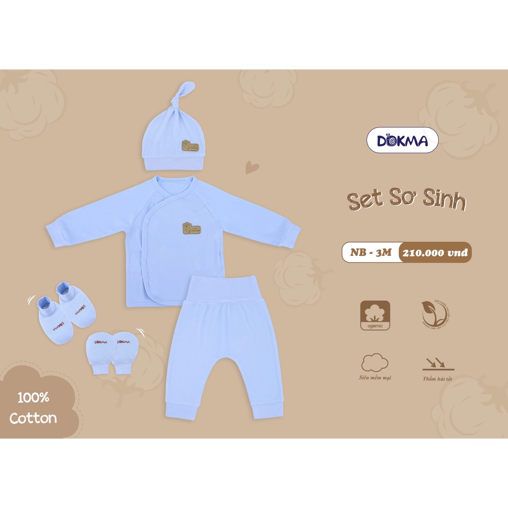 💥 Set sơ sinh  NB-3 tháng tuổi chất cotton cực đẹp Dokma DS925 Voi.kids