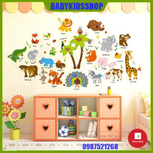 Decal dán tường vườn thú tiếng Anh