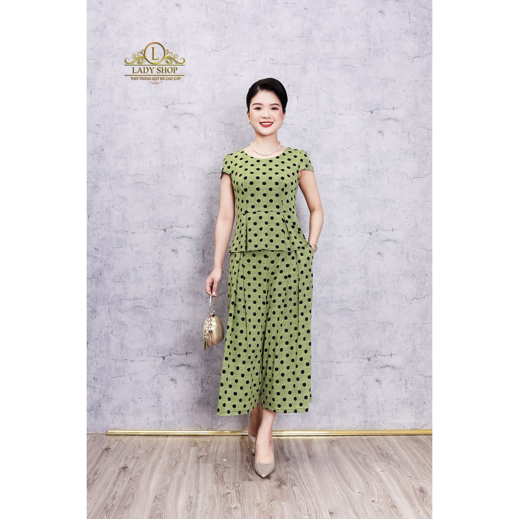 Bộ thun lụa quần váy chấm bi Ladyshop thời trang trung niên cao cấp TK969