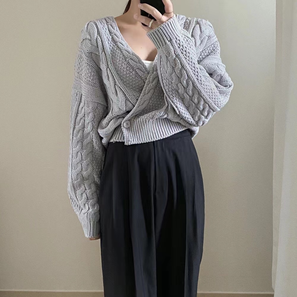 DUNEA Áo Sweater Dệt Kim Cổ Chữ V Phối Một Hàng Nút Phong Cách Vintage Gợi Cảm Cho Nữ