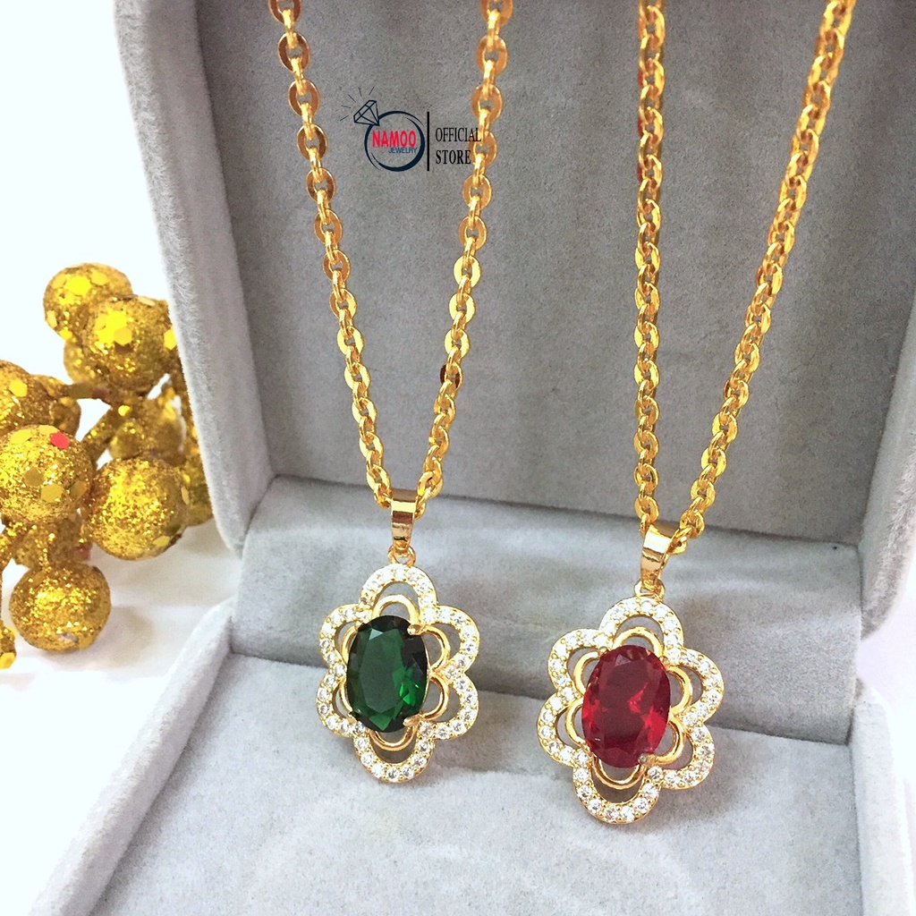 Dây Chuyền Nữ Đính Đá V864 V865 Màu Đá Xanh Và Đỏ kết hợp dây xích 45cm