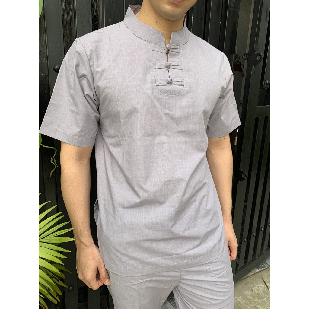 ĐỒ LAM ĐI CHÙA Set Đồ Lam Cao Cấp Cổ Tàu 3 Nút