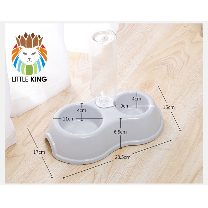 Bát ăn đôi kèm bình nước tự động cỡ nhỏ cho chó mèo, thú cưng Little King pet shop chất liệu nhựa PP