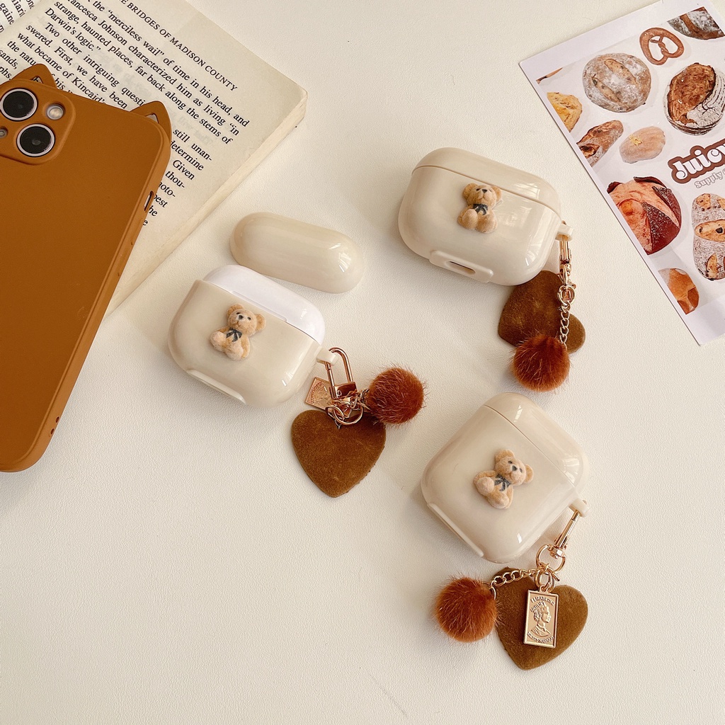 Vỏ bảo vệ bảo vệ hộp sạc tai nghe không dây bluetooth Airpods 1/2 pro 3 bằng tpu hình gấu nâu