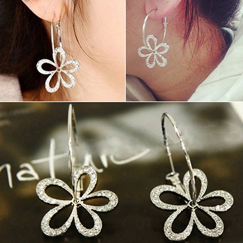 Cặp khuyên tai hợp kim hình hoa đính đá xinh xắn trẻ trung dành cho nữ