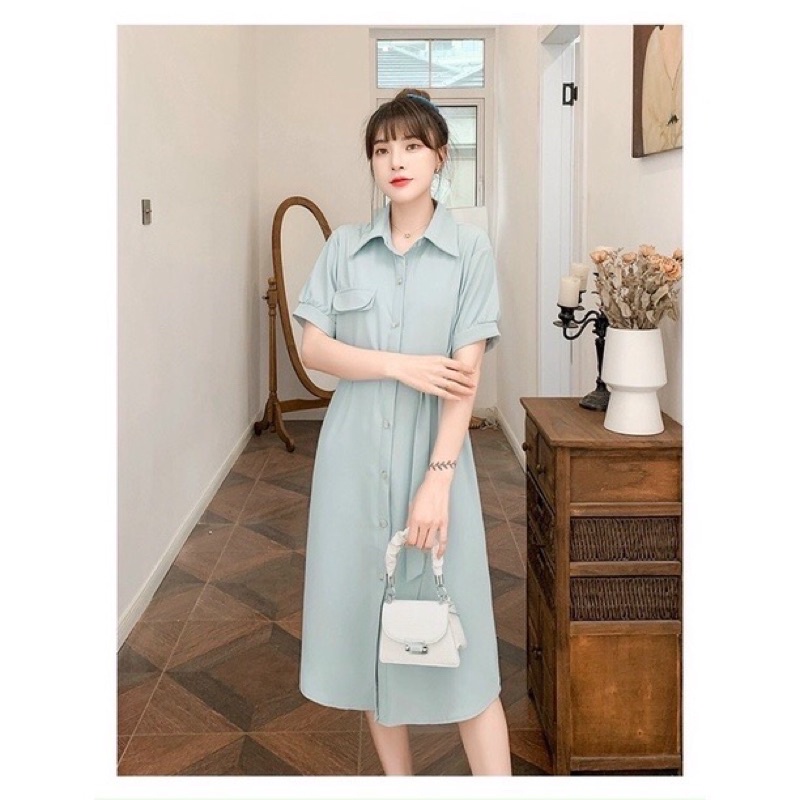 Váy đầm bầu mùa hè chất đũi dáng sơmi công sở đi chơi thiết kế cao cấp đẹp giá rẻ