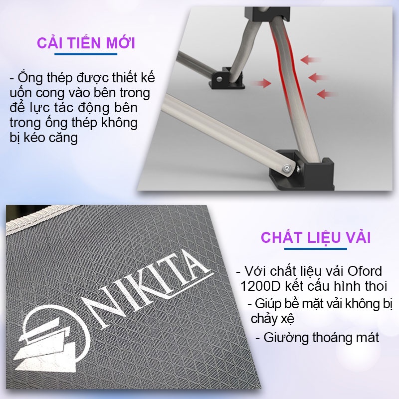 Giường xếp du lịch gấp gọn NIKITA 1338 - Vải bạt siêu bền - Tải trọng 290 kg