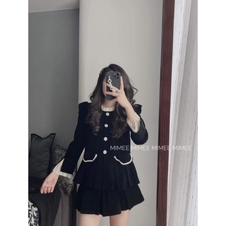 Set áo khoác nhung + chân váy xoè bèo tiểu thư cao cấp mimee