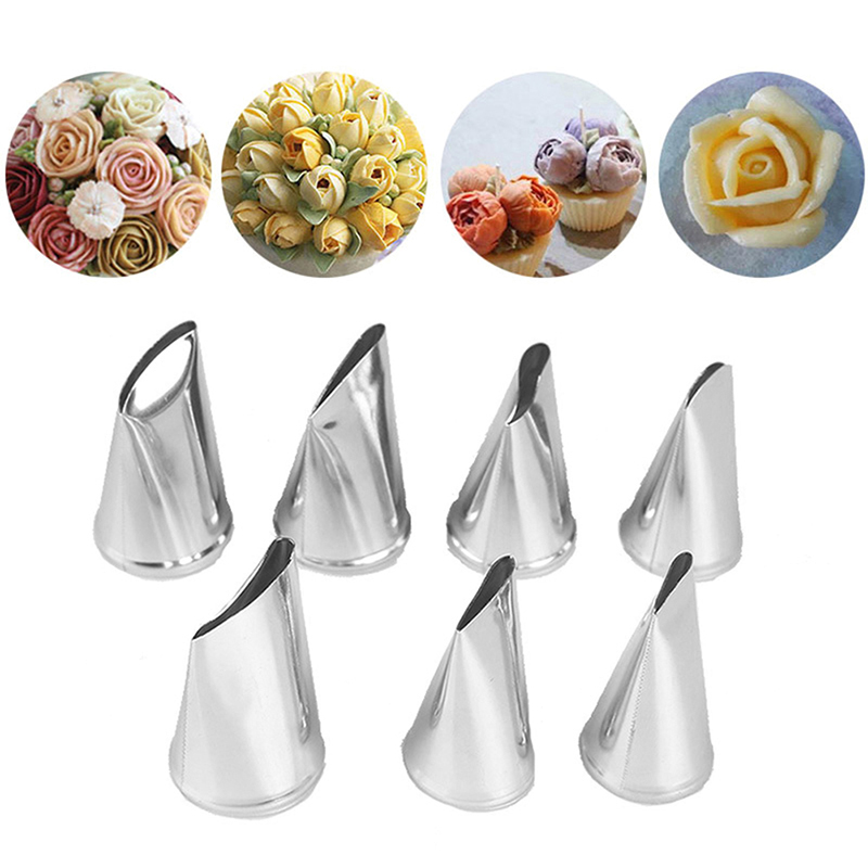 Set 7 đui bắt bông kem tạo hình bông hoa trang trí bánh kem bằng thép không gỉ