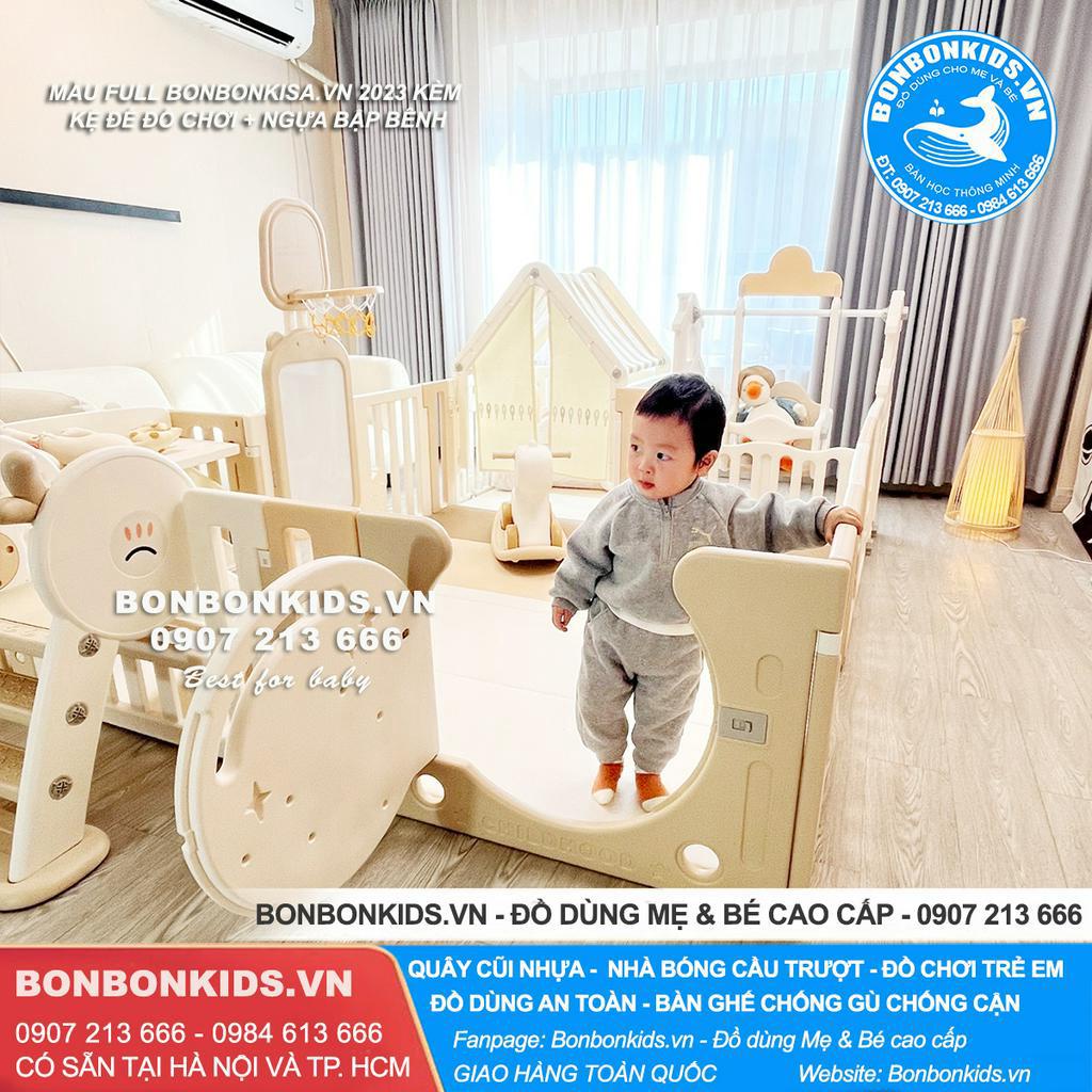 Quây Cũi Nhựa SET FULL 2023-B Newber Gấu Mặt Trăng kèm ngựa bập bênh+ Kệ đồ chơi +lều...