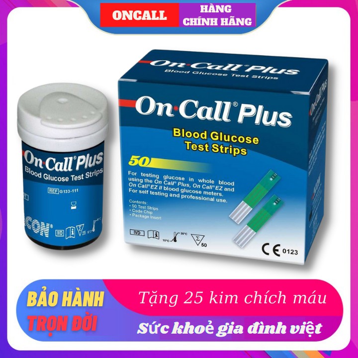 25 que thử đường huyết, tiểu đường dùng cho máy Oncall Plus/ OnCall EZ (Mua 3 Tặng móc tai có đèn)