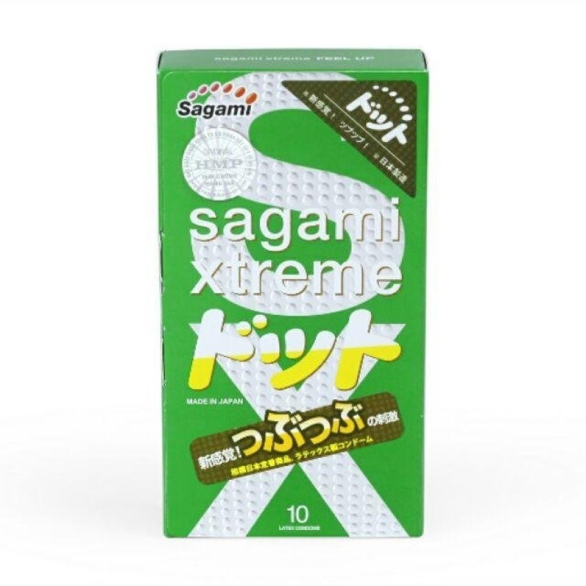 Hộp 10 bao cao su có gai Nhật Bản Sagami Xtreme Green Siêu Mỏng